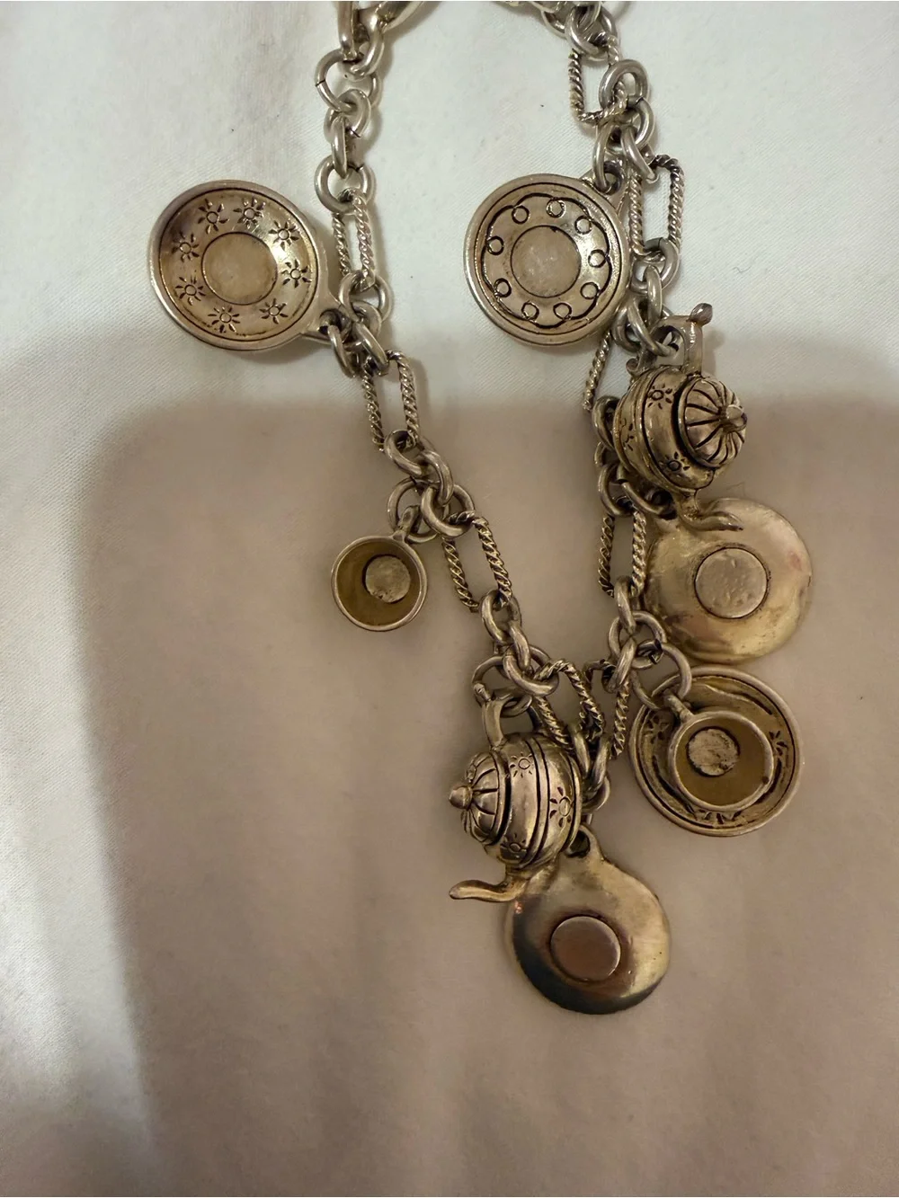 Silver-Tone Tea Set Charm Bracelet in Silver